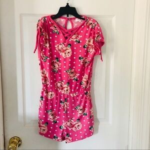 NWOT POOF pink floral polkadot scrunchie side summer romper girls Size M